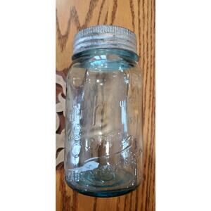 Vintage Antique Qt. Improved Gem Blue glass canning jar Rb 1096